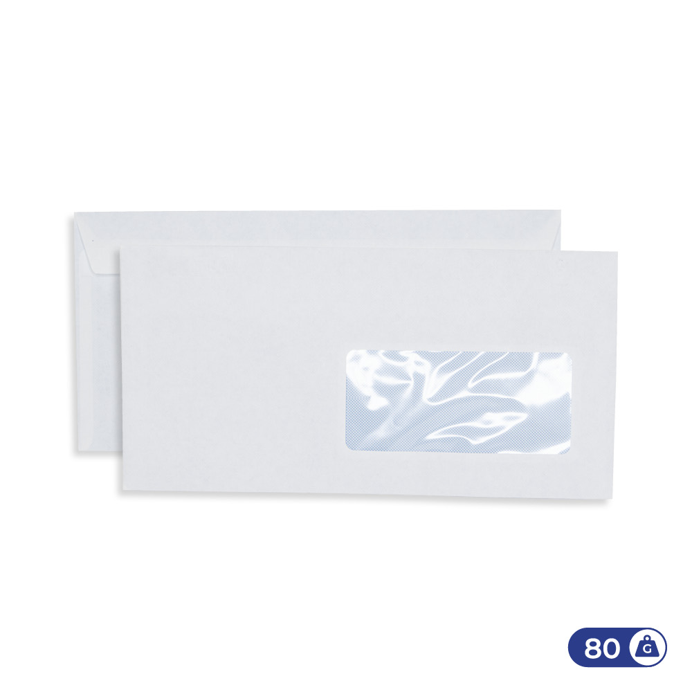 Enveloppes blanches 110×220 mm – 80g – fenêtre 45×100