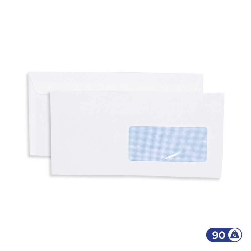 Enveloppes blanches 110x220 mm - 90g - fenêtre 45x100