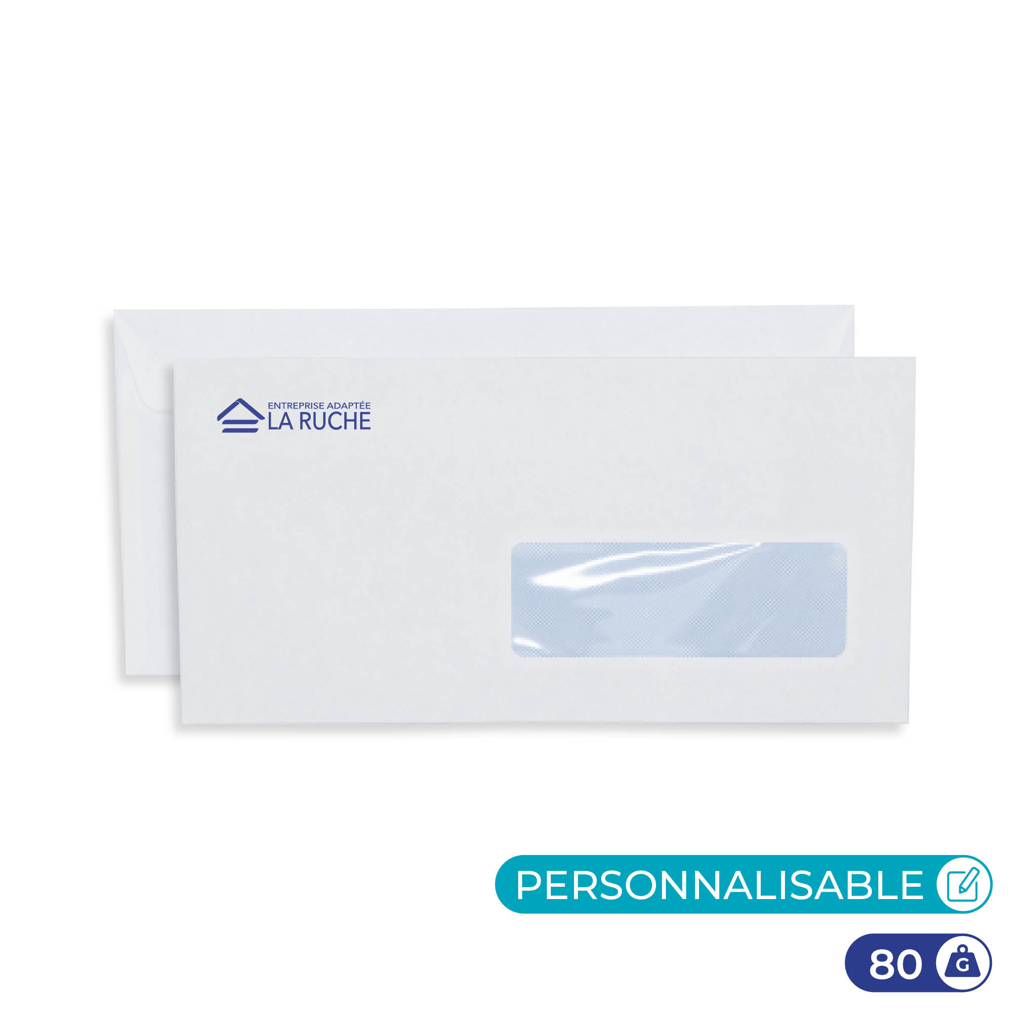 Enveloppes blanches personnalisables 110x220 mm - 80g - fenêtre 35