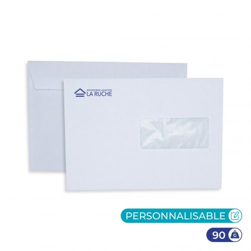 Enveloppes blanches personnalisables 162×229 mm – 90g – fenêtre 45x100